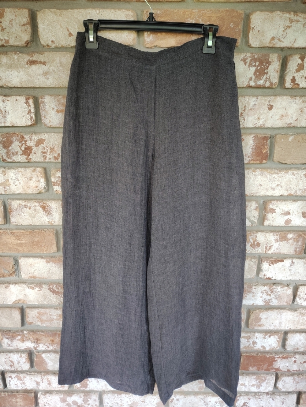 Crea Concept Gray Lined Gauze Linen Blend Wide Leg Trouser Pants Sz M Lagenlook
